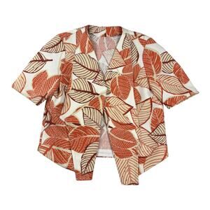 Women’s Cream /‎ Rust Leaf Print Open Front Cardigan / Jacket Medium